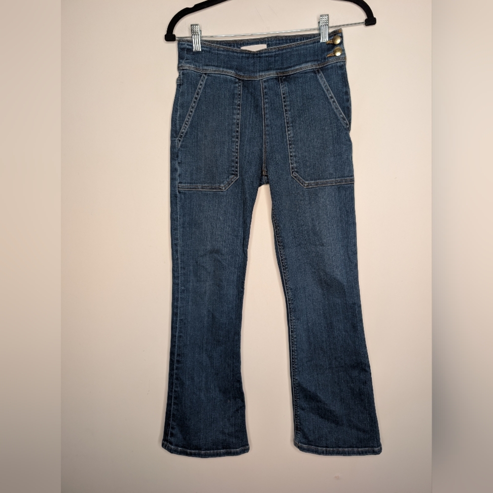 FRAME Sidonia High Rise Flare Jeans Size 25 Blue Organic Cotton Sailor Button - Picture 2 of 8
